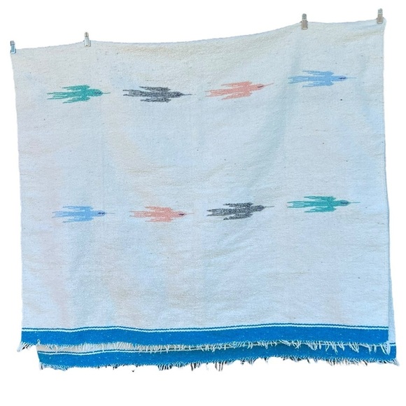 Serape Thunderbird in Flight Woven Blanket Rug Fringe Native American 47.5x80 - Picture 1 of 16